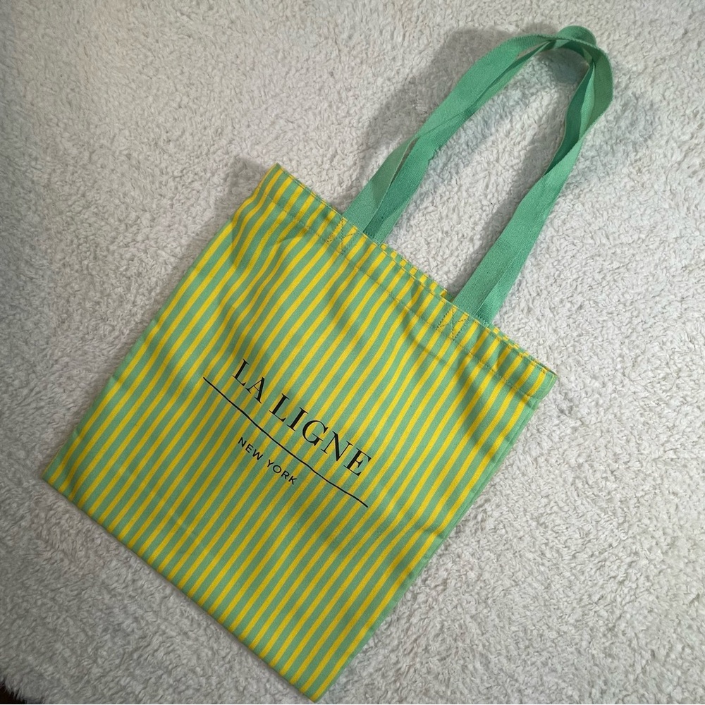 La Ligne NY Green Yellow Stripe Small Shopper Tote - Picture 3 of 7
